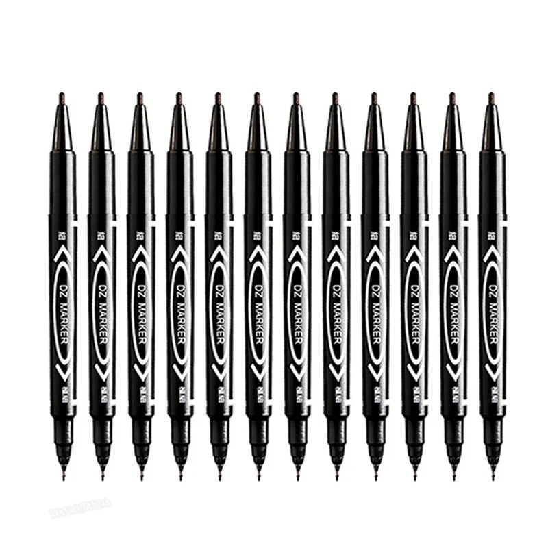 

12Pcs/Set Small Double Headed Marker Pen Oily Permanent Cd Art Black Red Blue 0.5 Thick Nib 1.0