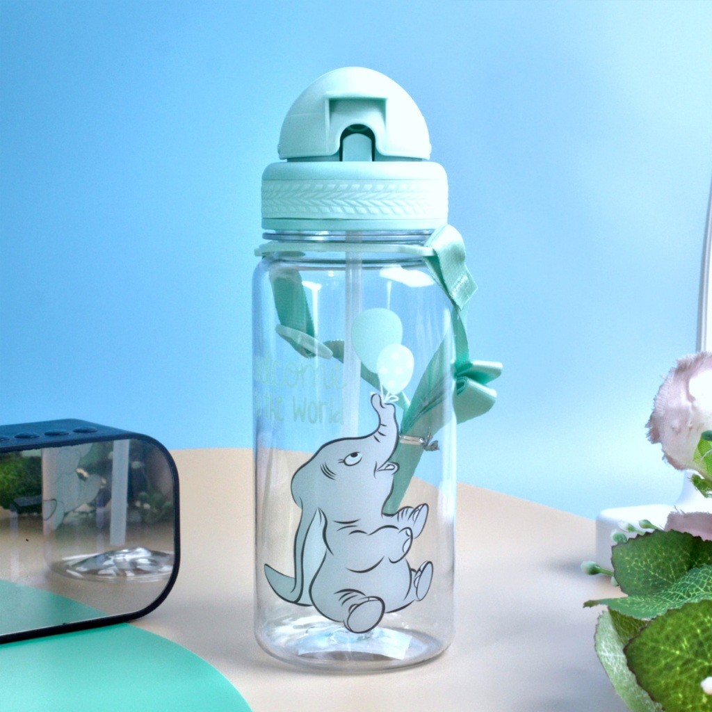 Terapitrendy Botol Minum Anak 350 Ml Sedotan Silikon Tali Panjang Botol Minum Karakter Lucu