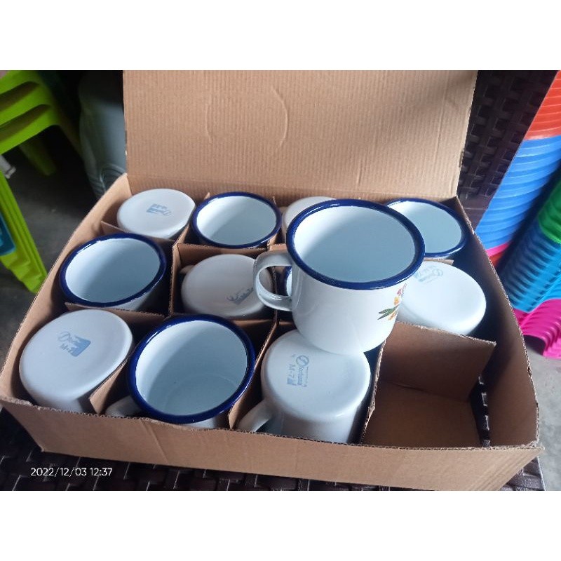 Terapitrendy 1 Lusin Gelas Kopi + Teh Enamel Motif Bunga Jadul / Cangkir Enamel Jadul Super