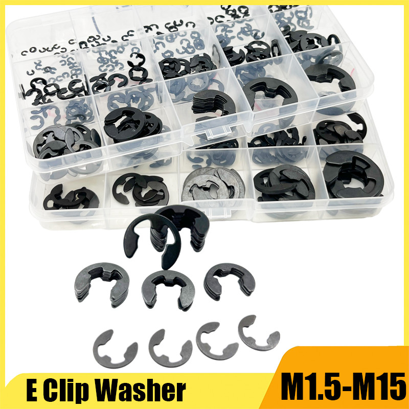 

215/320Pcs Washer External Retaining Ring E Clip Snap Circlip Black Carbon Steel Washer For Shaft