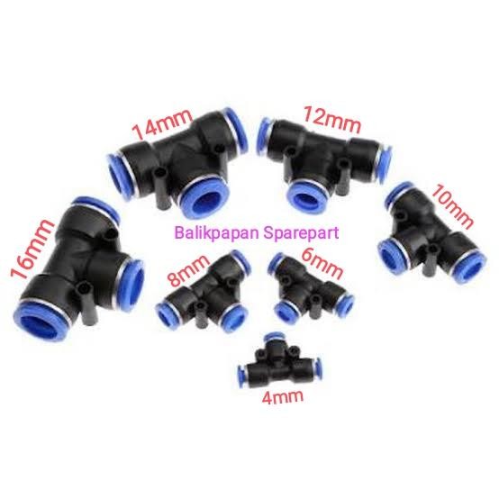 Silahkan Order] Fitting PU pneumatic Slip Lock push in TEE 4 6 8 10 12 14 16 mm