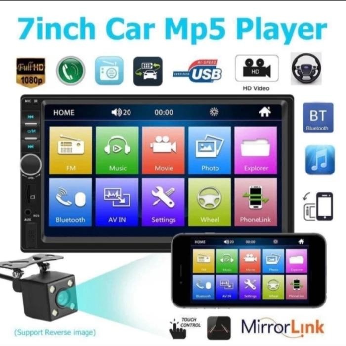 TOP PAKET LENGKAP TAPE MOBIL DOUBLE DIN 7 INCH KAMERA MUNDUR REMOTE SETIR -
