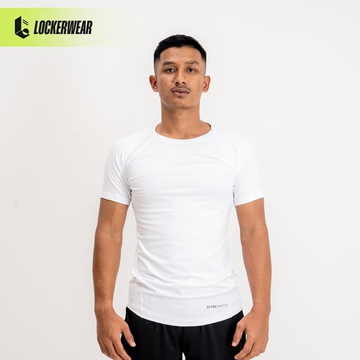 Compression Shirt Kaos Short Sleeve Putih Polos Baju Ketat Manset Baselayer Olahraga Pria Gym
