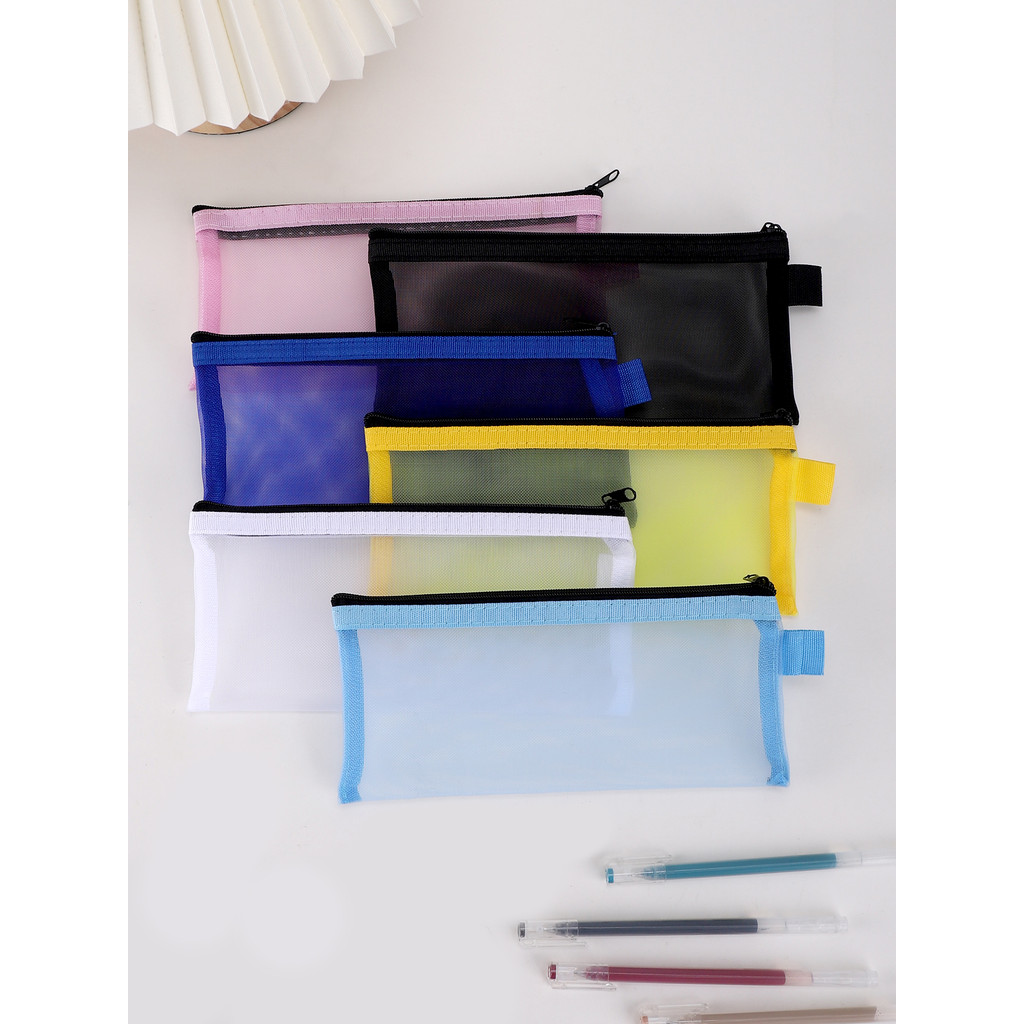 

2Pcs Transparent Mesh Pencilcase Simple Aesthetic Pencil Pouch Office School Supplies For Stationary