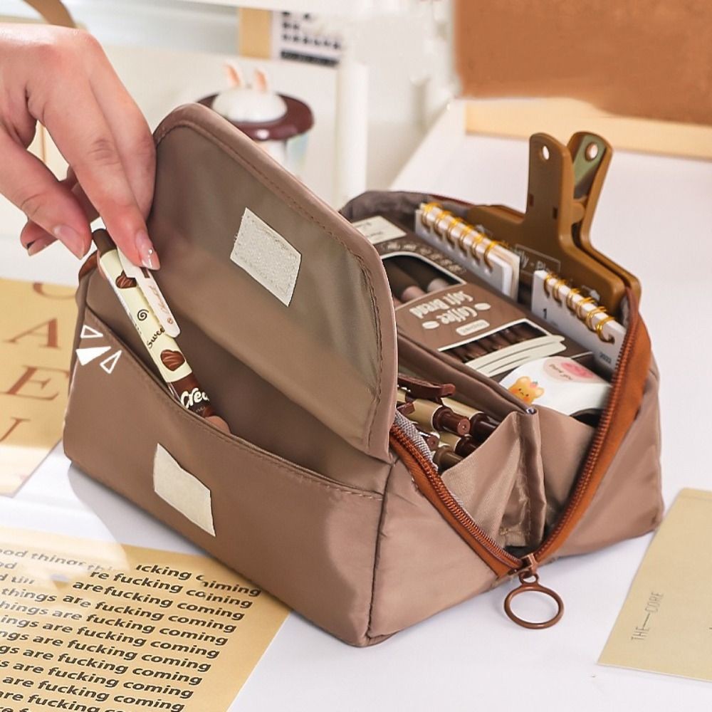 

9-Layer Large Capacity Pen Bag Ins Solid Color Canvas Pencil Case Creative Simple Stationery Storage