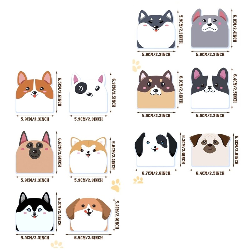 

12X Cartoon Dogs Sticky Note Self-Adhesive Sticky Pad Animal Sticky Memos Pad Suitable For Students