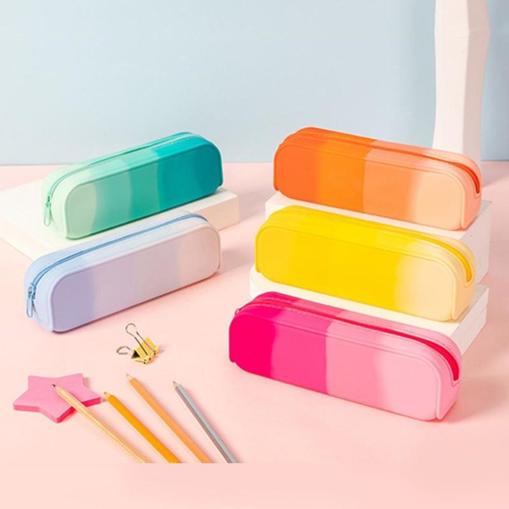 

Soft Silicone Gradient Color Pencil Case Large Capacity Storage Bag Zipper Pen Bag Creative
