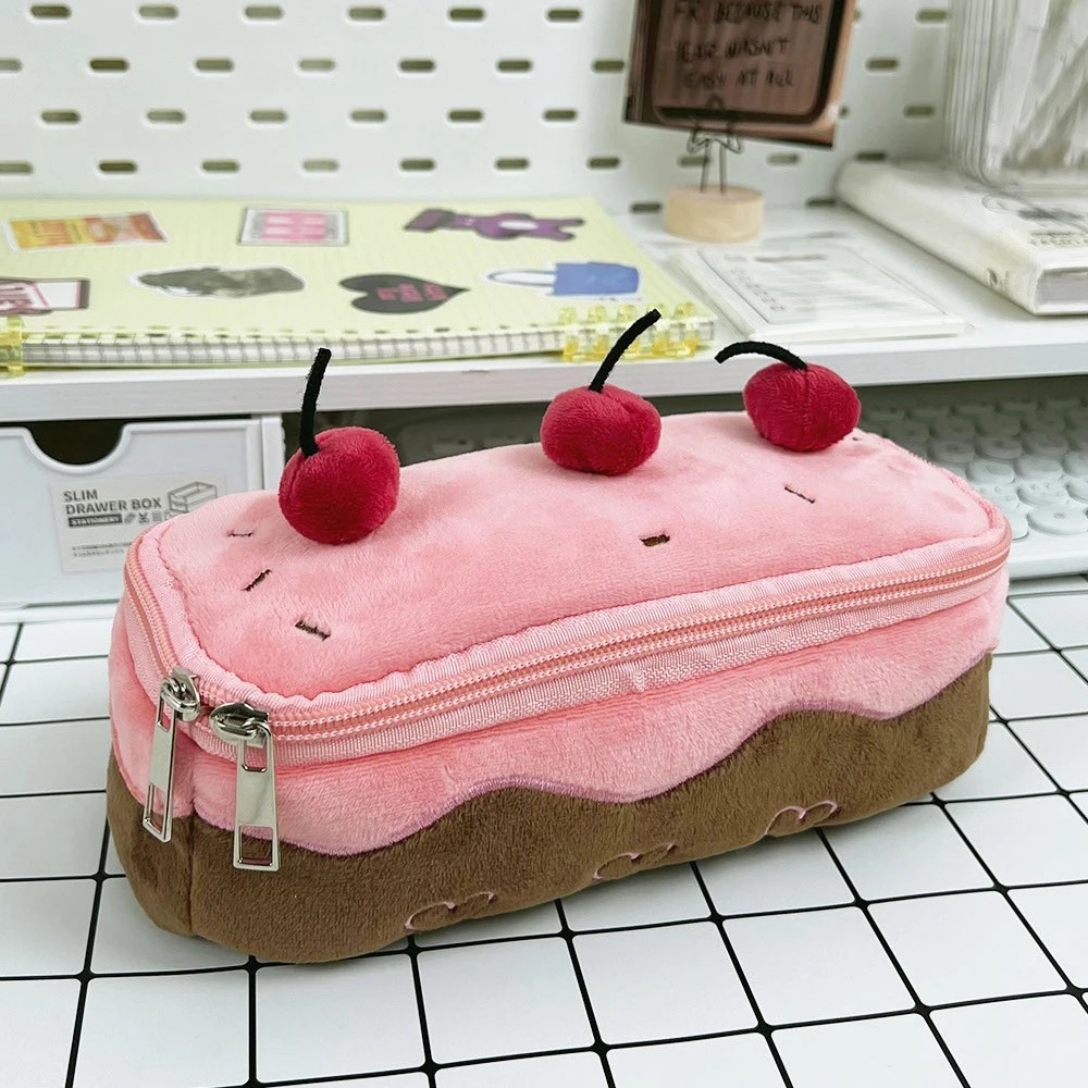 

Cute Pencil Bag Plush Cherry Cake Pencil Case Large Capacity Kawaii Pencil Pouch For Girls Kids Back