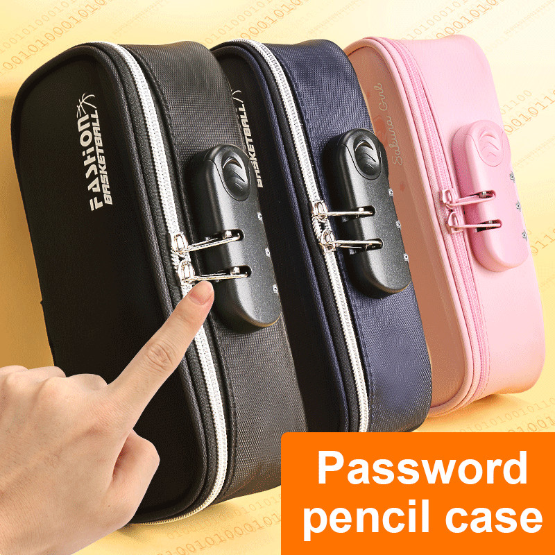 

Portable Password Lock Pencil Case Boy Canvas Pencil Bag Large Capacity Pencil Cases Bag Kids Pen