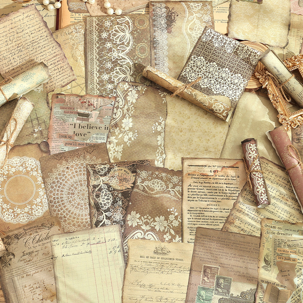 

50 Sheets Vintage Non-Sticky Scrapbook Paper 50 Different Patterns Large Size Diy Material Collage