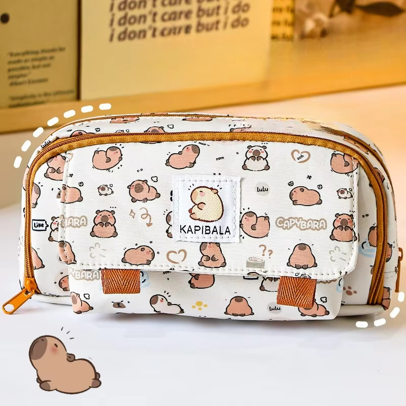 

Kawaii Kapibara Pencil Case Large Capacity Multifunction Storage Bag Creative Flip Cartoon