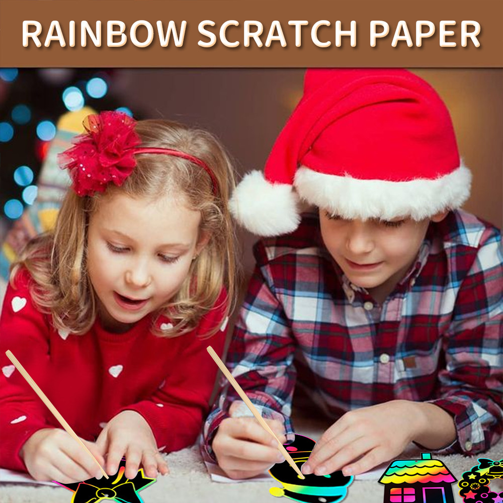 

12Pcs Scratching Card Color Christmas Montessori Toys Diy Art Painting Magic Rainbow Christmas Trees