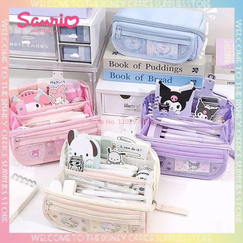 

Sanrio Kuromi Cinnamoroll Pachacco Large Capacity Pencil Case Stickers Memo Pad Gel Pens Stationery