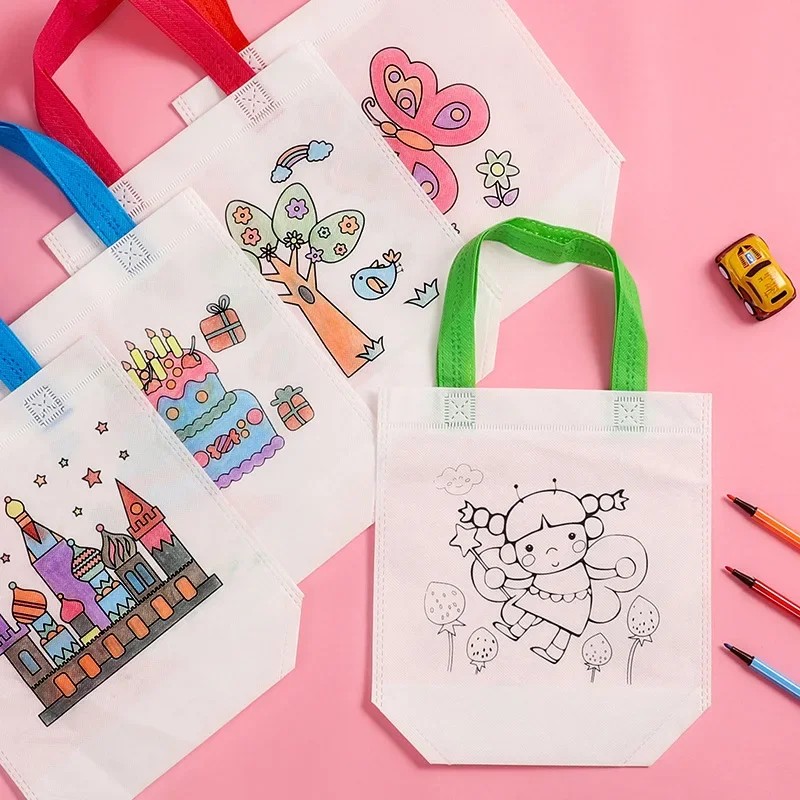 

1-10Pcs Sets Diy Graffiti Bag With Markers Handmade Painting Non-Woven Bag For Children Arts Crafts