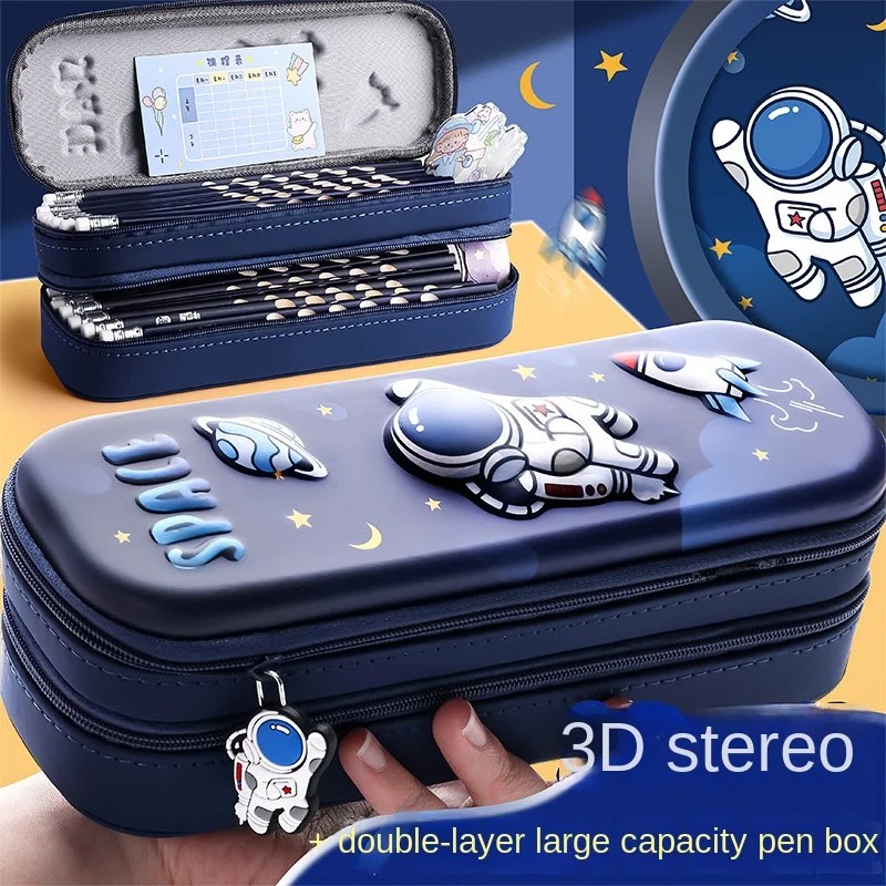 

Astronaut 3D Cartoon Pencil Case Boys Stationery Box New Popular Student Double-Layer Large Capacity