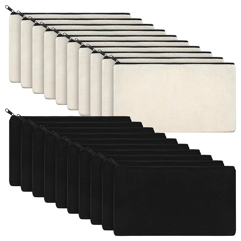 

10Pcs Blank Beige Diy Craft Bag Canvas Pencil Case Makeup Bags Zipper Pencil Bag Cosmetic Pouch