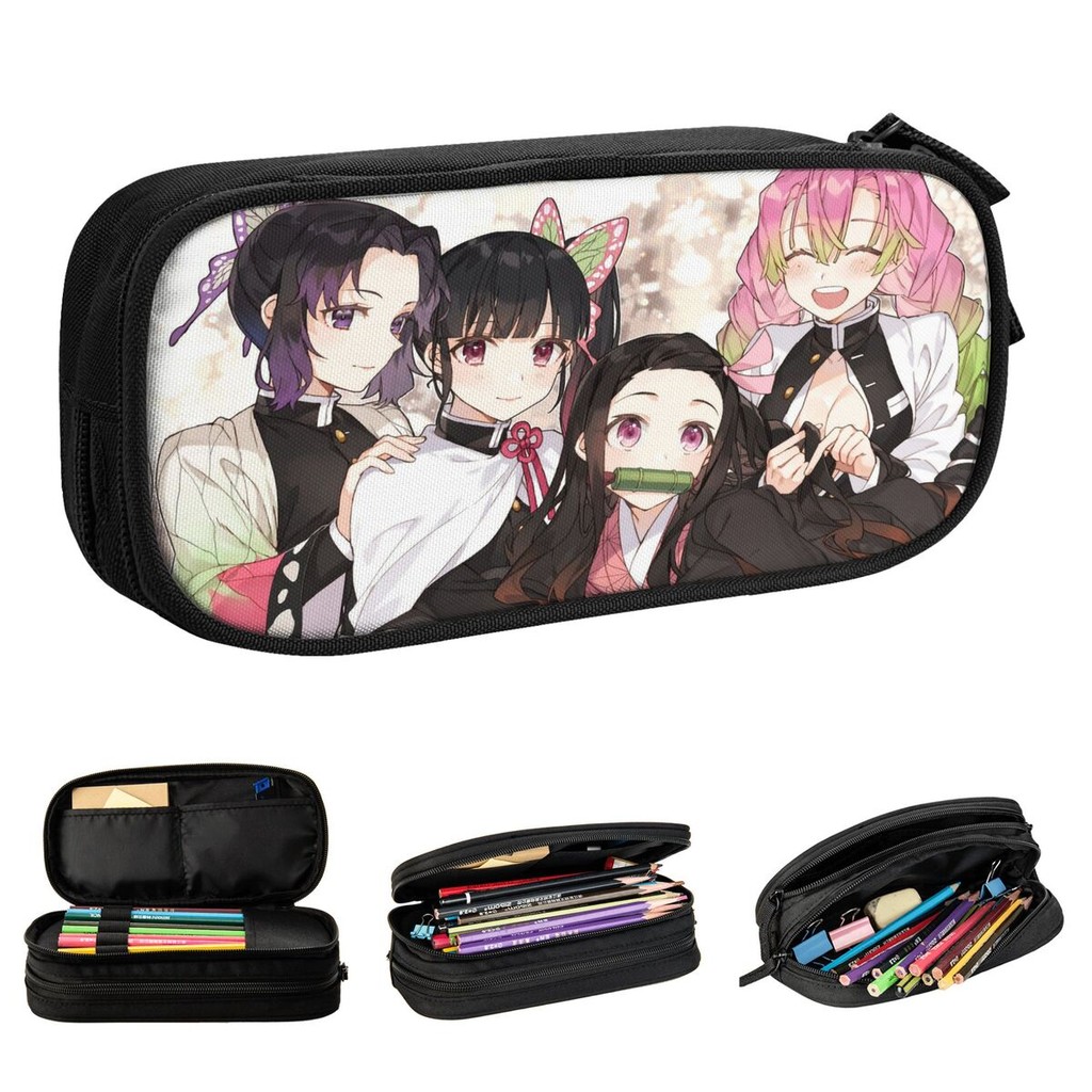 

Kawaii Demon Slayers Girl Pencil Cases Japanese Anime Comic Pen Holder Bag Kids Big Capacity Office