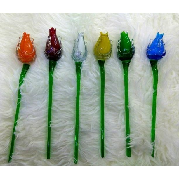 JTTOP" BUNGA SET TULIP KRISTAL PANJANG 35CM 6 PCS + VAS BUNGA KRISTAL + PASIR