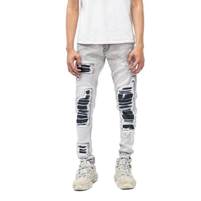 Wearon- H1 Leather Patch - Light Grey - Celana Jeans