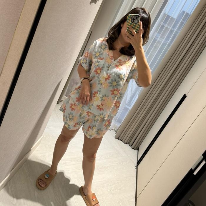 Aluna- Setelan Piyama Celana Pendek List Rayon Premium Deluna Sleepwear