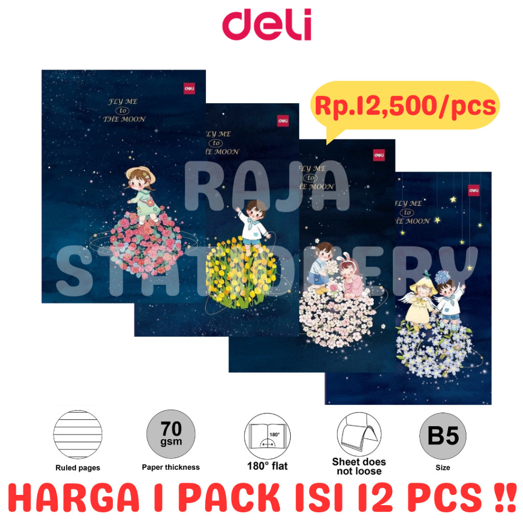

DELI NOTEBOOK B5 SEWING COVER BUKU TULIS DELI B5 FLOWER LUSIN [12PCS] - RAJA BIGBOX