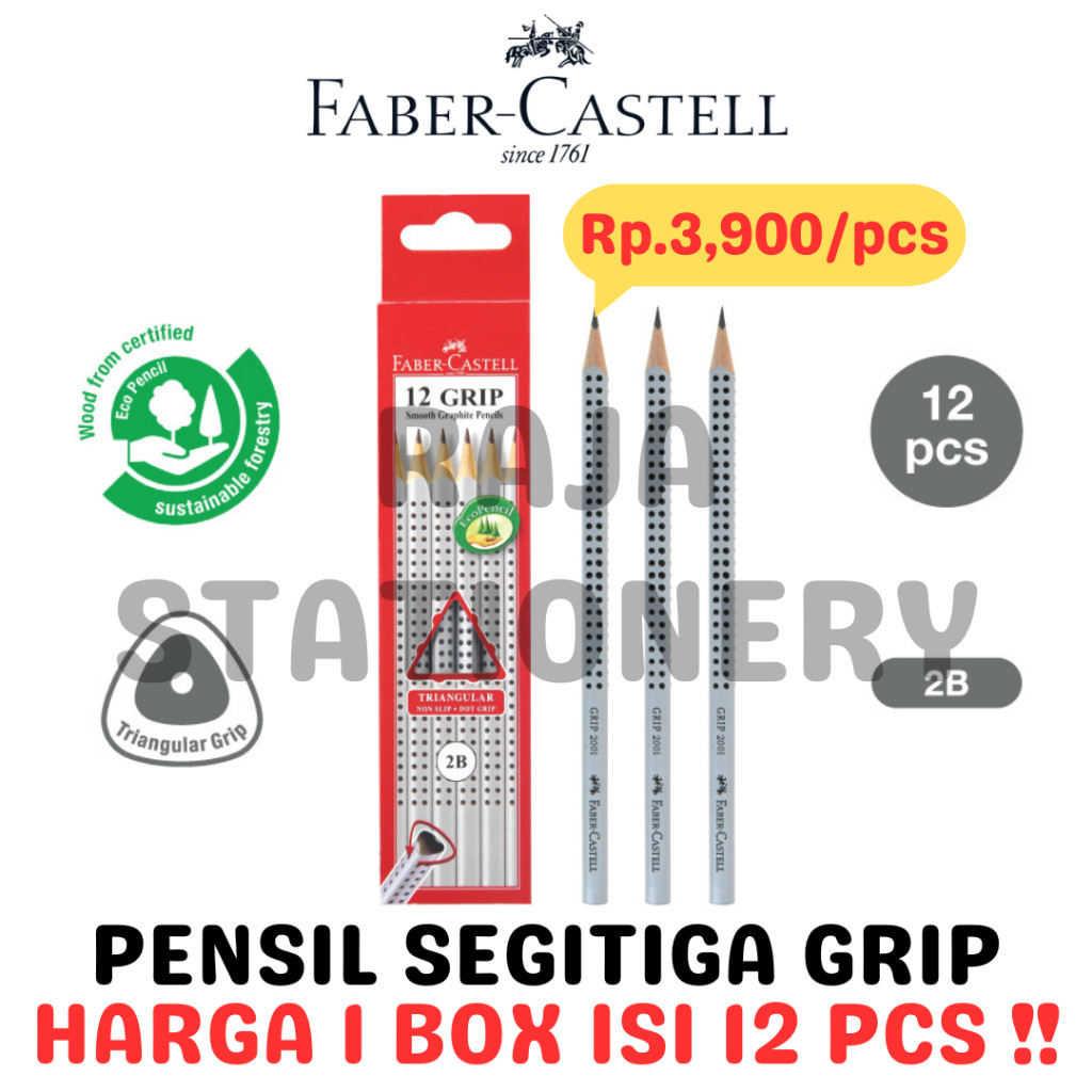 

FABER CASTELL TRIANGULAR PENCIL 2B / PENSIL KAYU FABER SEGITIGA GRIP 2001 [12PCS] - RAJA BIGBOX