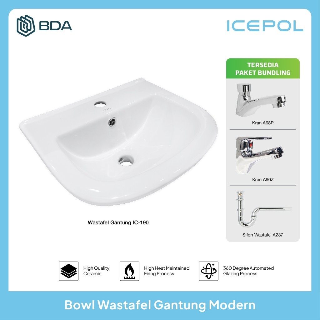 Baru Icepol Wastafel Cuci Tangan Wastafel Kamar Mandi Wastafel Gantung Full Set Komplit Set Ic 190
