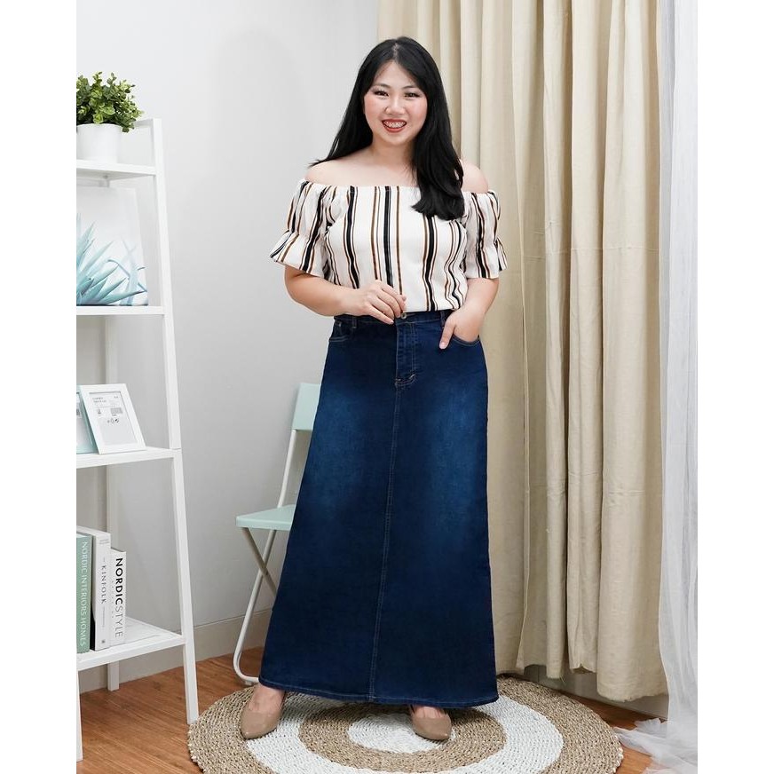 Blumjean- Bandidas - Rok Span Jeans Panjang Wanita Jumbo (461202) Denim Rok Cewek Variasi Tebal