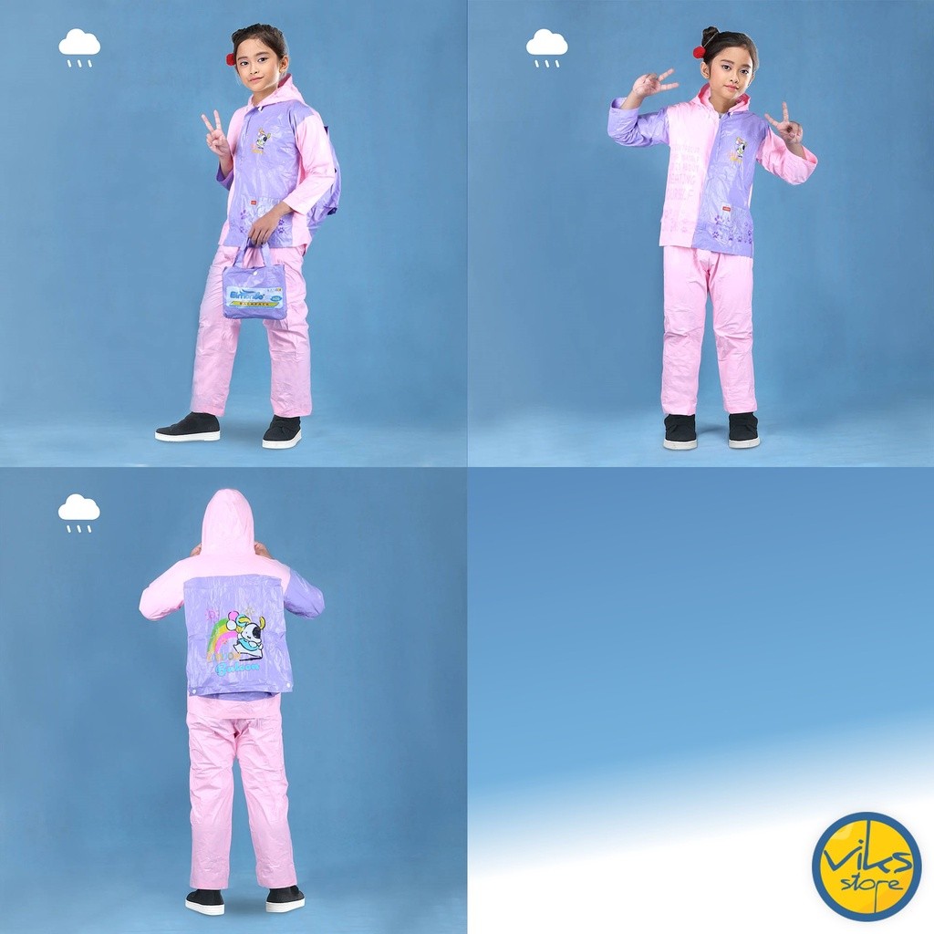 Jas Hujan Raincoat Tas Karakter Lentur Ank2 Remaja Mantol Baju Celana 1Stel Waterproof Tebal Mantel 