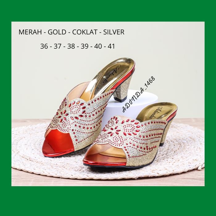 Sandal Wanita Pesta Model Payet 03 Wedges Selop High Heels 5cm Terbaru