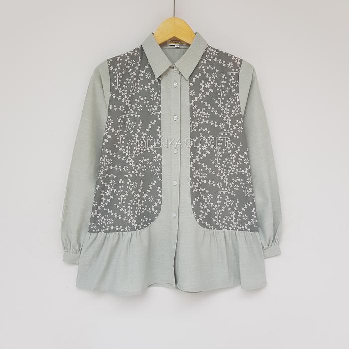 Trenatik- Atasan Batik 165 Hijau Sage Baju Blus Blouse Kerja Wanita Modern
