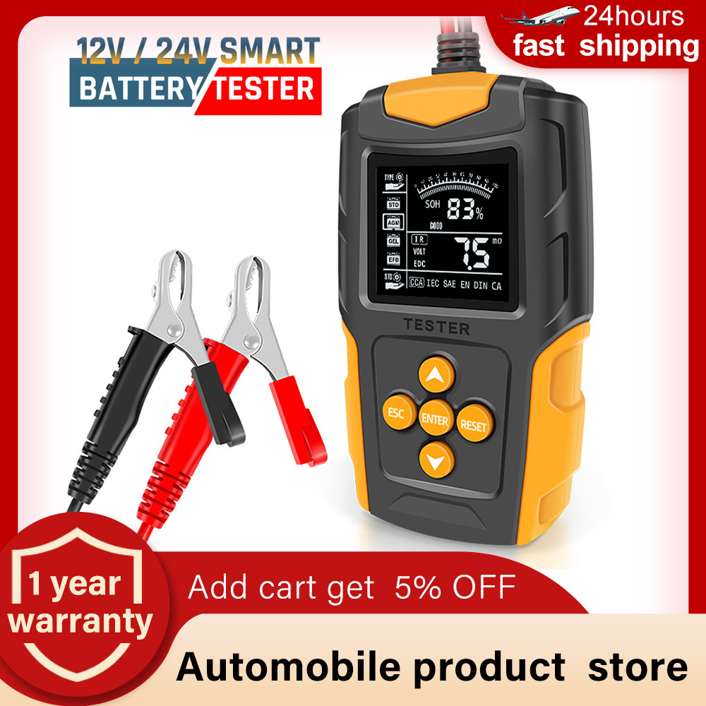 FOXSUR Car Battery Tester 12V 24V Digital Vehicle Cranking Charger