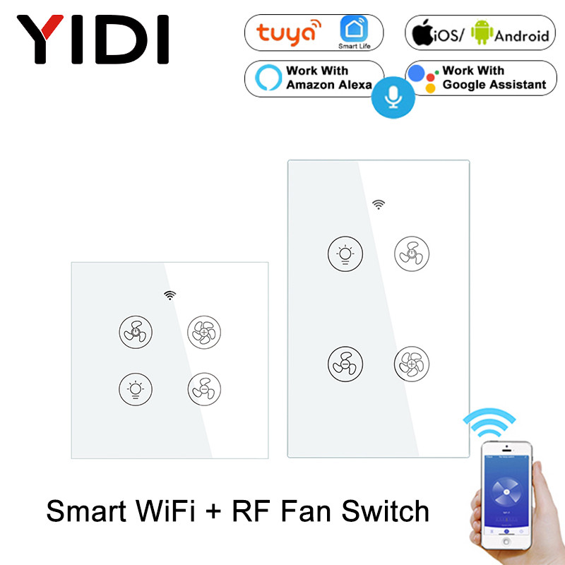Tuya WiFi RF Smart Ceiling Fan Light Lamp Wall Switch Smart Life