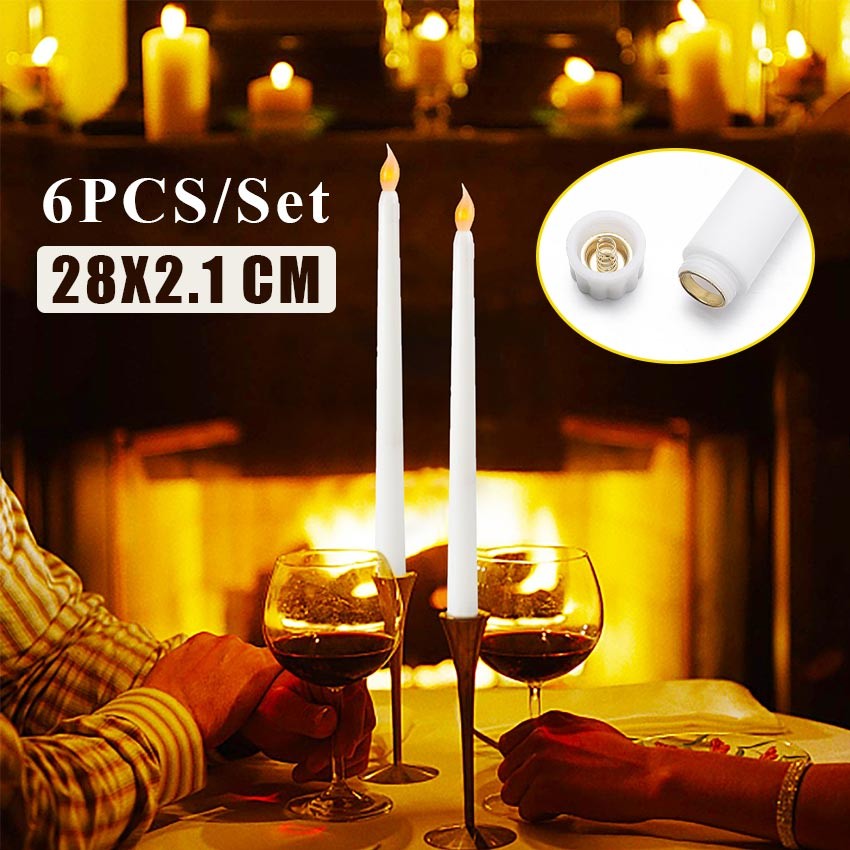 6PCS Lilin LED Lampu Elektrik Putih Led Panjang Lilin Baterai Panjang Dekorasi Rumah Lampu Elektrik