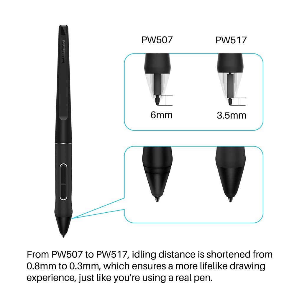 

Huion Pw517 Graphic Tablets Pen Digital Pen Touch Screen Stylus Battery Pen Black--Pw517 For Kamvas