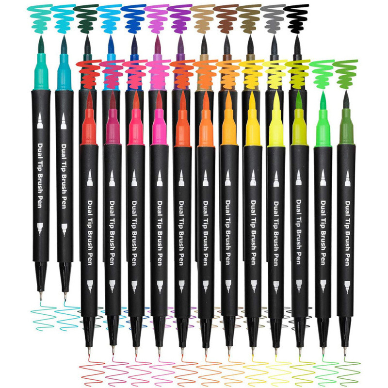 

12-120 Colors Set Dual Tip Art Marker Watercolor Brush Fineliner Pen For Drawing Painting Double