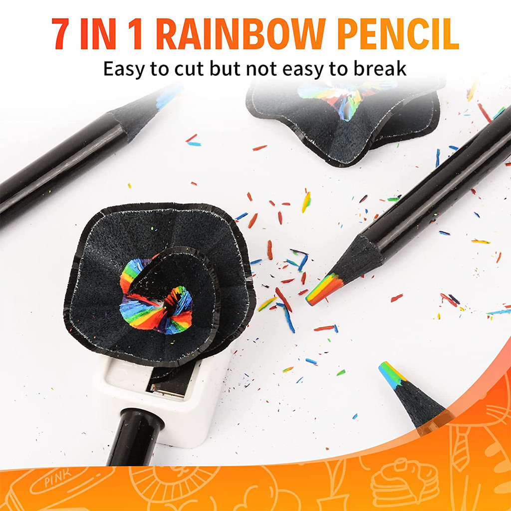 

10 Pcs Colored Black Wood Pencils, 7 In 1 Rainbow Drawing Pencil. For Sketching, Doodling, Coloring,