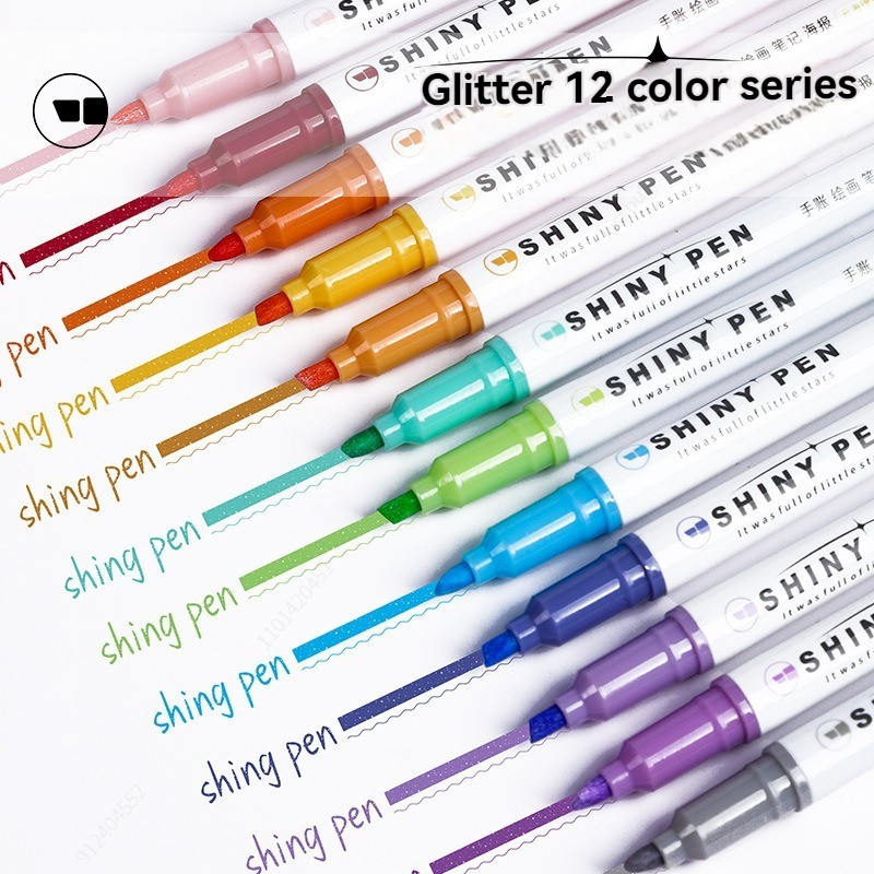 

4Pcs Glitter Color Shiny Pens Set Bling Sparkling Highlighter Marker 4Mm Brush For Drawing Painting