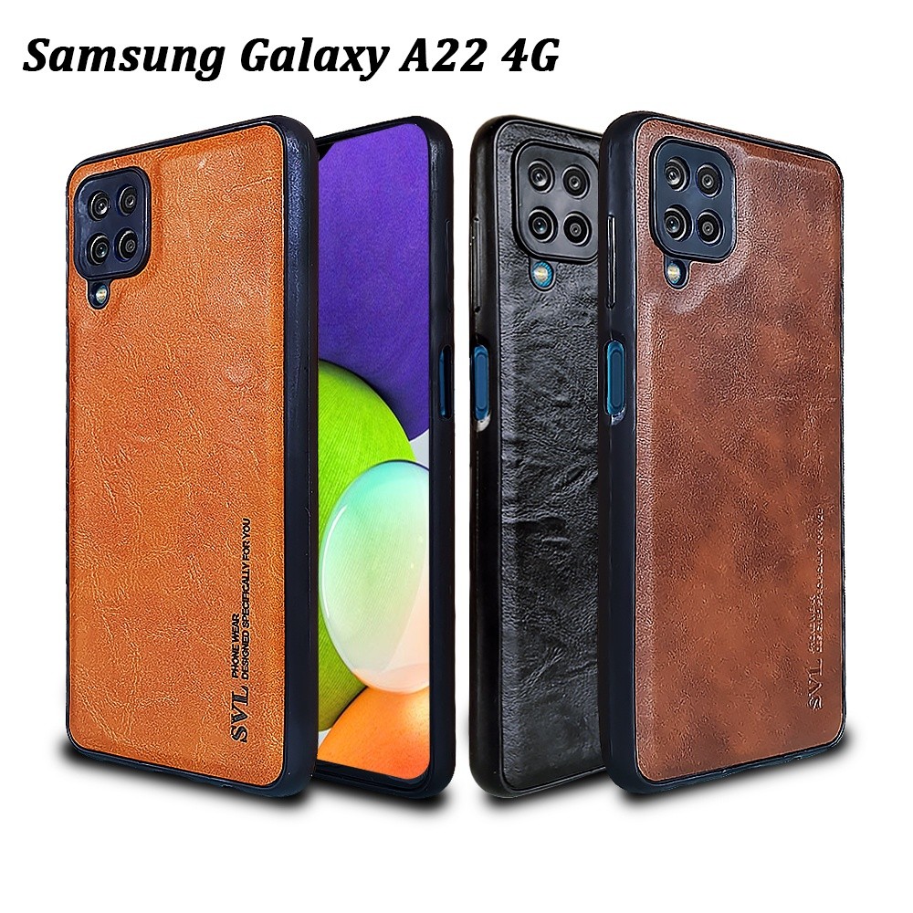 [ CUCI GUDANG ] Case Hp Samsung A22 4G Case SVL Leather Casing Slim Softcase Kulit Cover