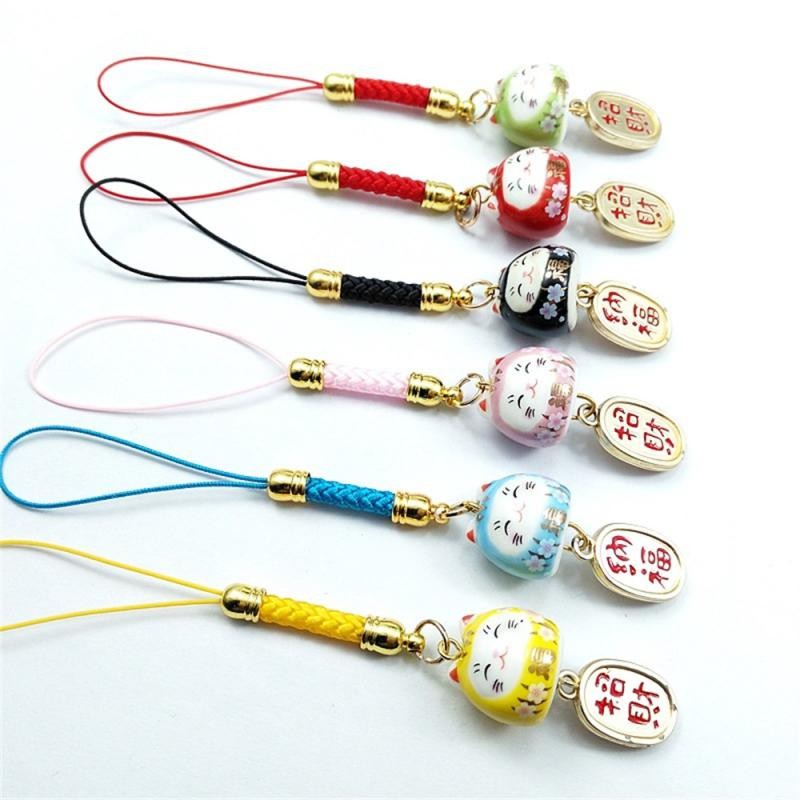 1PCS Mobile Phone Pendant Keychain Lucky Cat Bag Phone Charm Ceramic Phone Chain for U Disk Firmware
