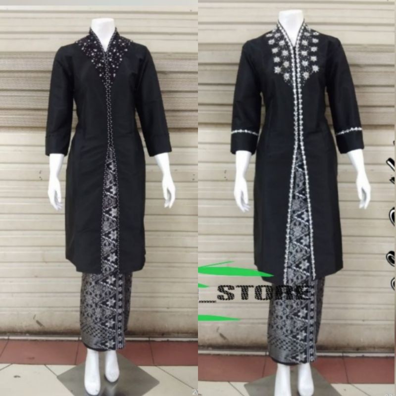 Terbaru Kebaya Kurung Taffeta Hitam - Kebaya Kurung Melayu - Kebaya Taffeta Full Payet - Kebaya