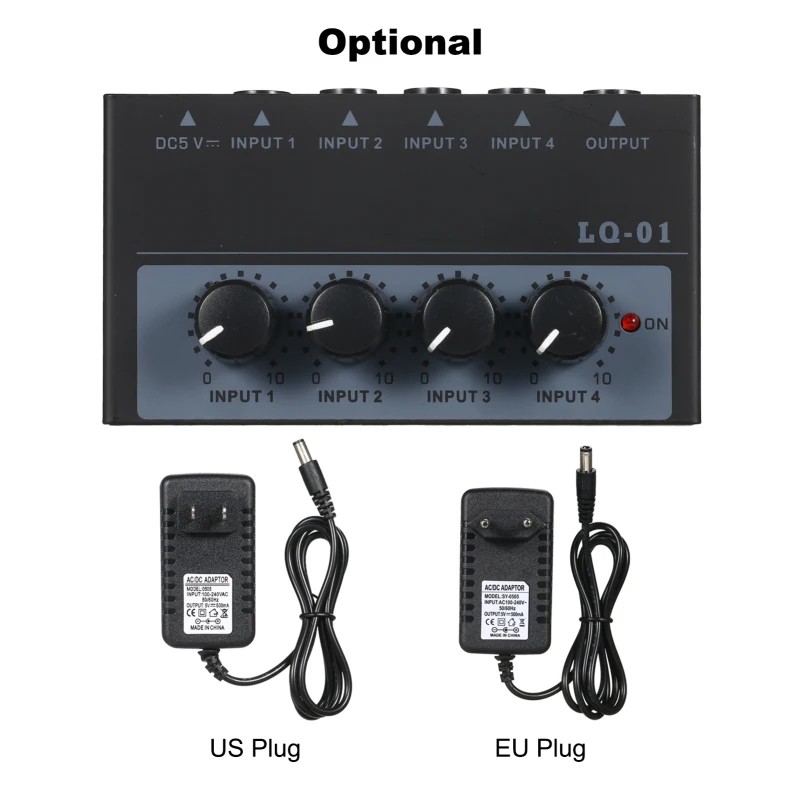 4 Channel Mixer 4 Input 1 Output DC 5V Portable Mini Audio Mixer Microphone