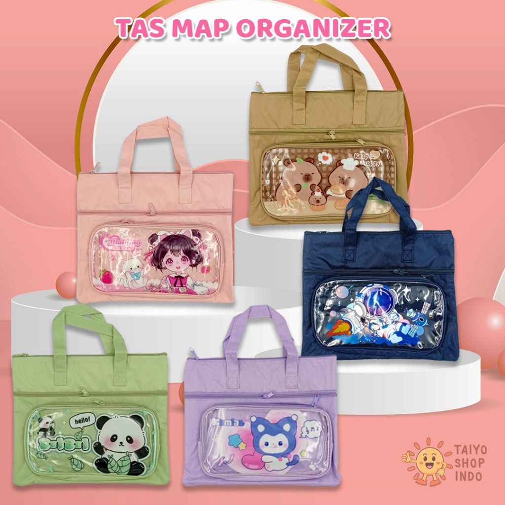 

[READY] TAIYO Tas Map Organiser Waterproof File Buku Berkas Les Kursus Sekolah Lucu Motif Kartun