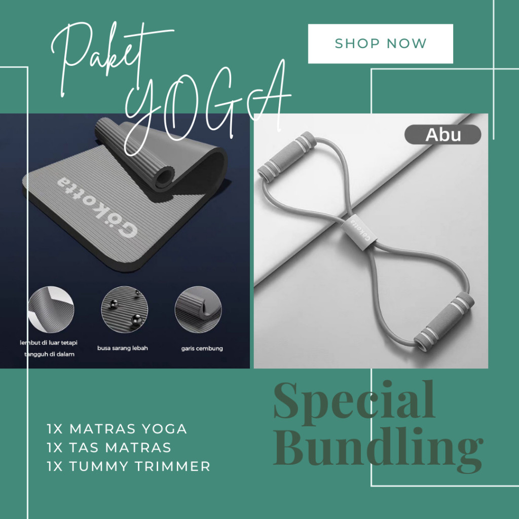 GOKOTTA Bundling Hemat Matras Olahraga dan Tali Yoga Elastis/ Yogas Mat/ Matras Anti Slip/ Free Tas