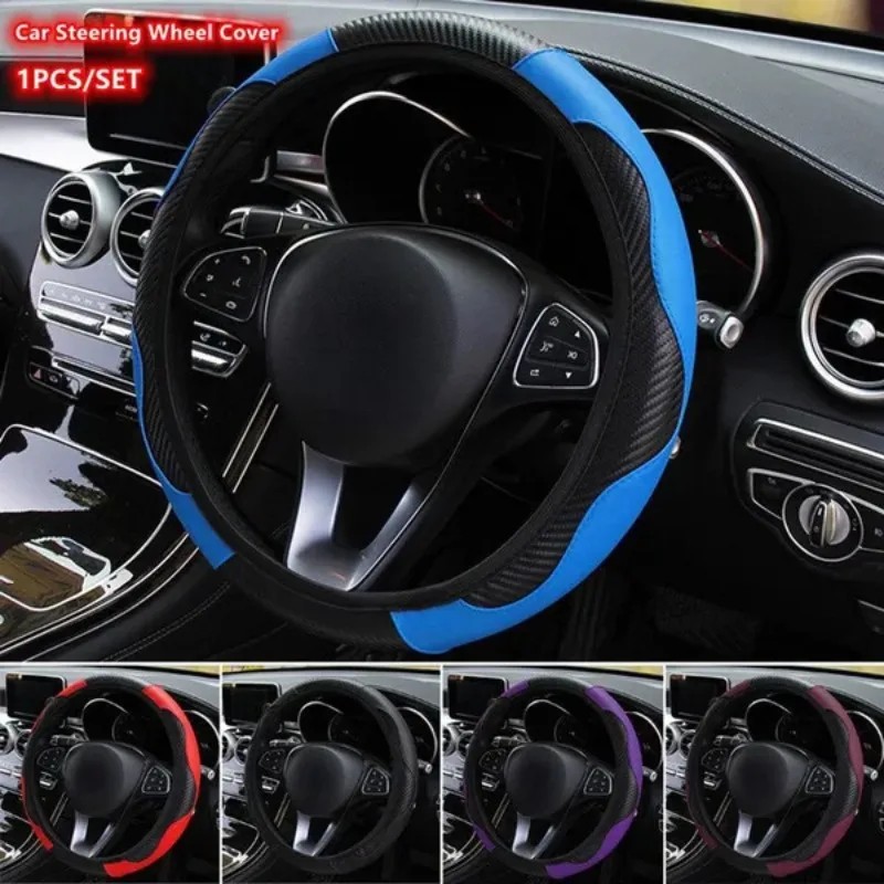 1Pc Car Steering Wheel Cover Breathable Anti Slip PU Leather Steering Wheel Covers