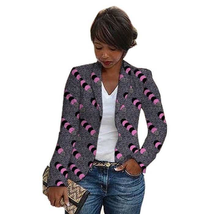 New Print Shawl Collar Suit Jacket Women African Fashion Blazers
