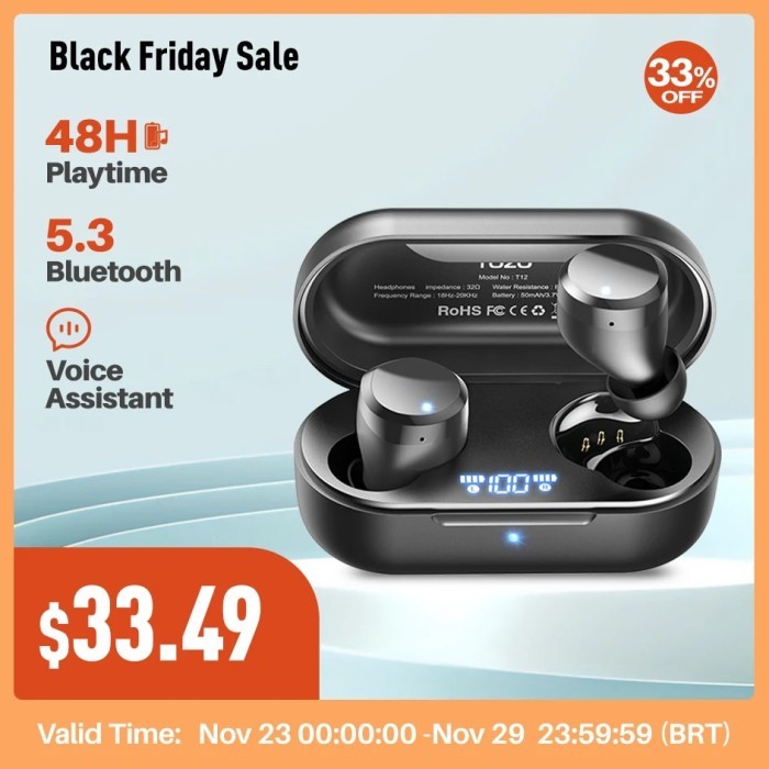 TOZO T12 Bluetooth Earphones Wireless Earbuds With Premium Sound