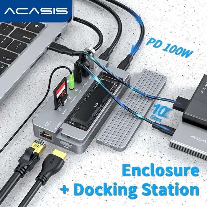 Acasis USB C Hub 10 Ports NVME Enclosure USB Splitter Dock Station