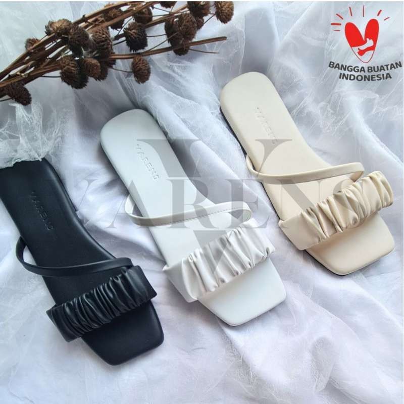 Varens - Sandal Sendal Flat Selop Slop Slip on Teplek Hak Pendek Wanita Cewek Perempuan Wanita Tali