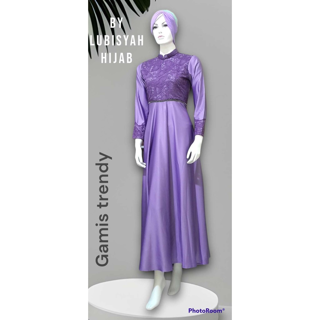gaun muslimah mewah Gamis Ungu Mewah Gaun Malam Elegan Busana Islami Modis *